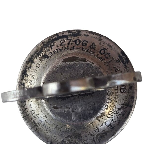 Vintage Fleur De Lis Metal Bottle Stopper Canteen Water Bag Cap Antique Schrader - Picture 16 of 16